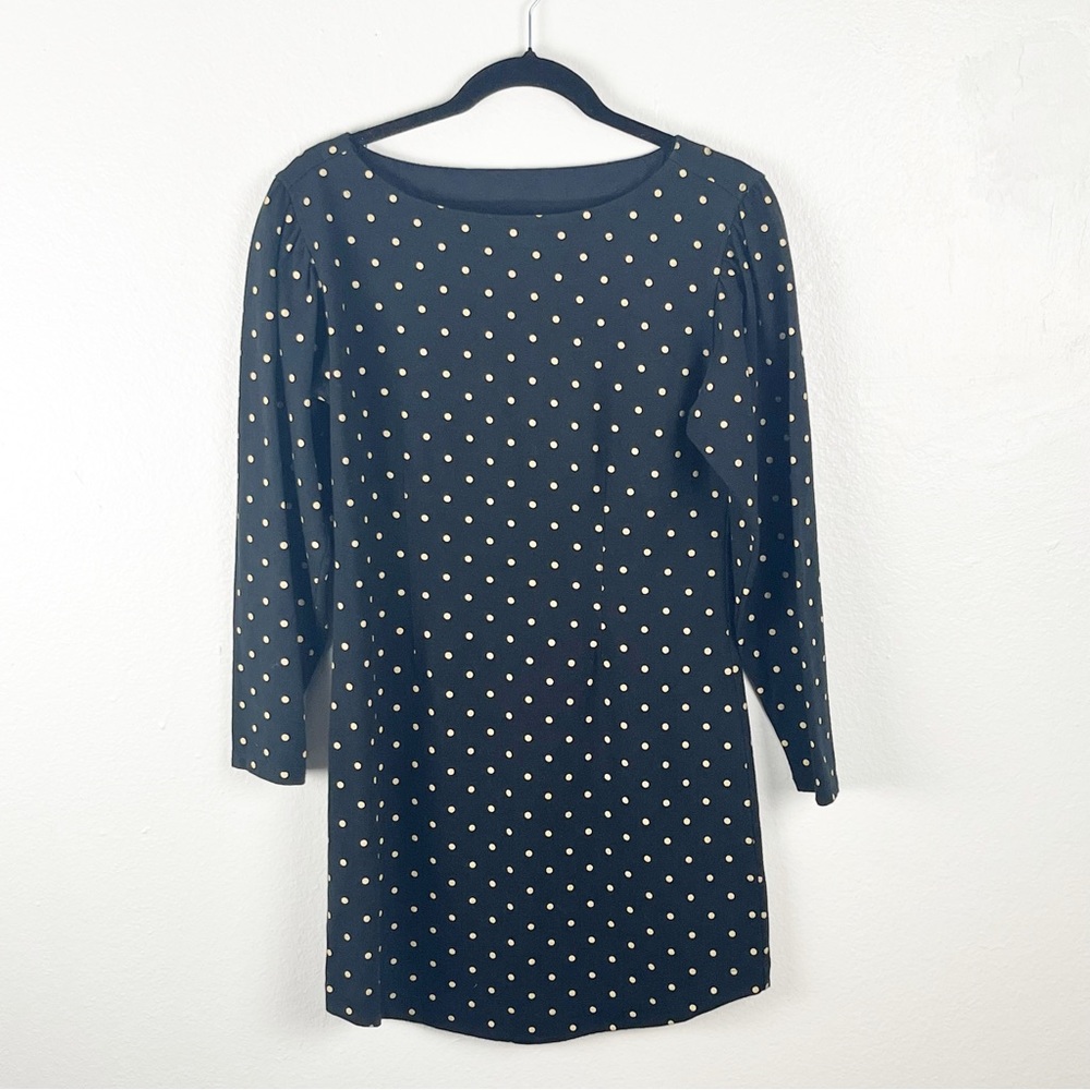 LA VIE REBECCA TAYLOR Black Polka Dot Jersey Knit Long Sleeves Dress Size Small